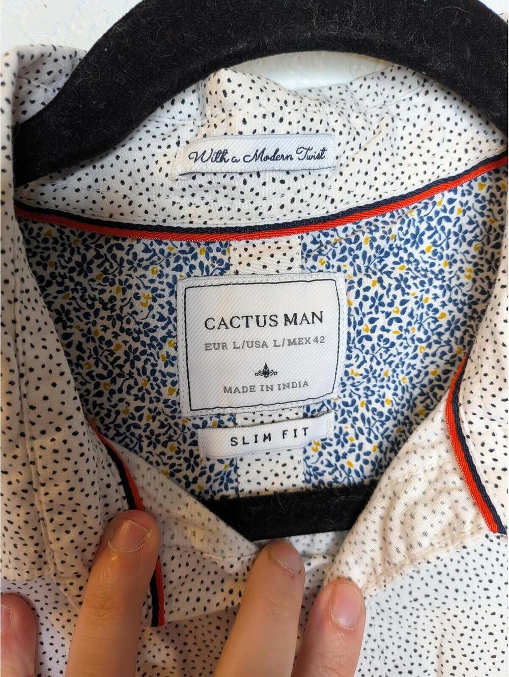 Cactus Man Short Sleeve Button Down Shirt White Micro Print Slim Fit Size Large - Picture 3 of 6